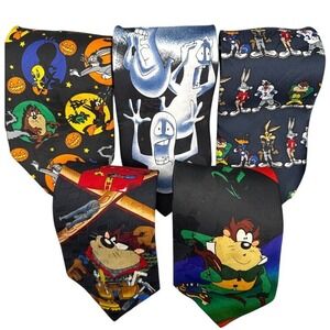 VTG Lot of 5 Looney Tunes Mania Ties 1996 Warner Bros.  58"‎ x 4" Fathers…
